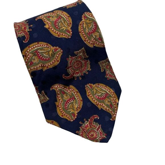 Vintage Halston III Necktie Men's Tie Italian Silk Navy Blue Paisley Designer - Picture 2 of 7